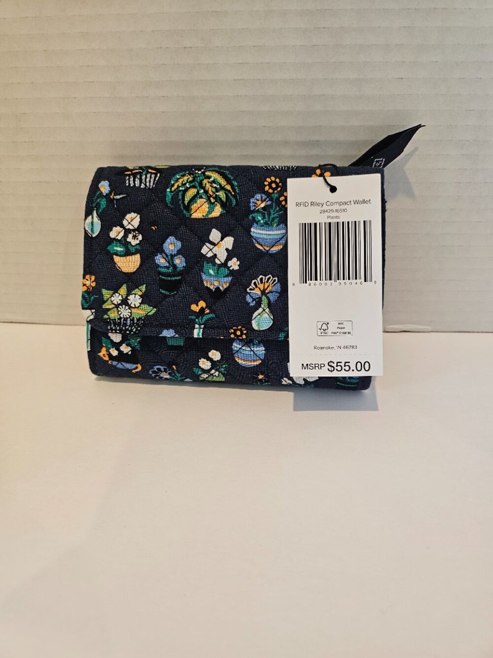NWT Vera Bradley RFID Riley Compact Wallet Plants Flower Blue Green Cactus White - Picture 10 of 12